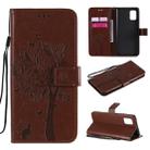 For Samsung Galaxy A71 5G Tree & Cat Embossed Pattern Horizontal Flip Leather Case with Holder & Card Slots & Wallet & Lanyard(Coffee) - 1