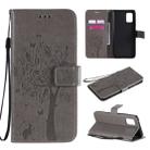 For Samsung Galaxy A71 5G Tree & Cat Embossed Pattern Horizontal Flip Leather Case with Holder & Card Slots & Wallet & Lanyard(Grey) - 1