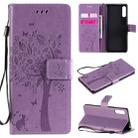 For Sony Xperia L4 Tree & Cat Embossed Pattern Horizontal Flip Leather Case with Holder & Card Slots & Wallet & Lanyard(Light Purple) - 1