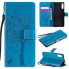 For Sony Xperia L4 Tree & Cat Embossed Pattern Horizontal Flip Leather Case with Holder & Card Slots & Wallet & Lanyard(Blue) - 1