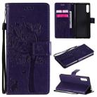 For Sony Xperia L4 Tree & Cat Embossed Pattern Horizontal Flip Leather Case with Holder & Card Slots & Wallet & Lanyard(Purple) - 1