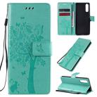 For Sony Xperia 10 II Tree & Cat Embossed Pattern Horizontal Flip Leather Case with Holder & Card Slots & Wallet & Lanyard(Green) - 1