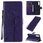 For Sony Xperia 10 II Tree & Cat Embossed Pattern Horizontal Flip Leather Case with Holder & Card Slots & Wallet & Lanyard(Purple) - 1