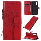For Sony Xperia 10 II Tree & Cat Embossed Pattern Horizontal Flip Leather Case with Holder & Card Slots & Wallet & Lanyard(Red) - 1