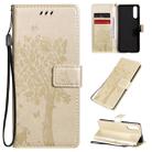 For Sony Xperia 10 II Tree & Cat Embossed Pattern Horizontal Flip Leather Case with Holder & Card Slots & Wallet & Lanyard(Gold) - 1