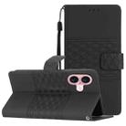 For iPhone 16 Diamond Embossed Skin Feel Leather Phone Case(Black) - 1