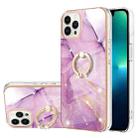 For iPhone 15 Pro Electroplating Marble Pattern IMD TPU Shockproof Case with Ring Holder(Purple 001) - 1