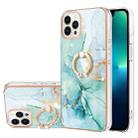 For iPhone 15 Pro Electroplating Marble Pattern IMD TPU Shockproof Case with Ring Holder(Green 003) - 1