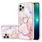 For iPhone 15 Pro Electroplating Marble Pattern IMD TPU Shockproof Case with Ring Holder(Rose Gold 005) - 1