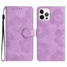 For iPhone 15 Pro Max Flower Embossing Pattern Leather Phone Case(Purple) - 1