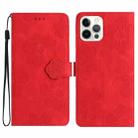 For iPhone 15 Pro Max Flower Embossing Pattern Leather Phone Case(Red) - 1