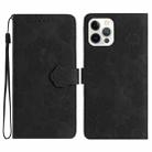 For iPhone 15 Pro Max Flower Embossing Pattern Leather Phone Case(Black) - 1