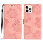 For iPhone 15 Pro Flower Embossing Pattern Leather Phone Case(Pink) - 1