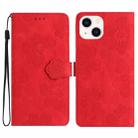 For iPhone 15 Flower Embossing Pattern Leather Phone Case(Red) - 1