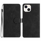 For iPhone 15 Flower Embossing Pattern Leather Phone Case(Black) - 1