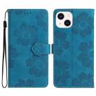 For iPhone 14 Flower Embossing Pattern Leather Phone Case(Blue) - 1