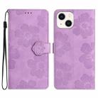 For iPhone 14 Plus Flower Embossing Pattern Leather Phone Case(Purple) - 1