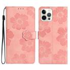 For iPhone 14 Pro Flower Embossing Pattern Leather Phone Case(Pink) - 1