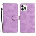 For iPhone 13 Pro Flower Embossing Pattern Leather Phone Case(Purple) - 1