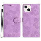 For iPhone 13 Flower Embossing Pattern Leather Phone Case(Purple) - 1