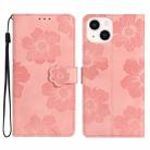 For iPhone 13 Flower Embossing Pattern Leather Phone Case(Pink) - 1