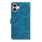 For iPhone 16 Flower Embossing Pattern Leather Phone Case(Blue) - 3