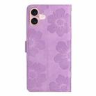 For iPhone 16 Flower Embossing Pattern Leather Phone Case(Purple) - 3