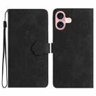 For iPhone 16 Flower Embossing Pattern Leather Phone Case(Black) - 1