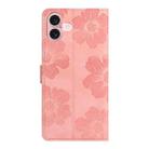 For iPhone 16 Plus Flower Embossing Pattern Leather Phone Case(Pink) - 3