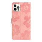 For iPhone 16 Pro Flower Embossing Pattern Leather Phone Case(Pink) - 3