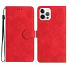 For iPhone 16 Pro Flower Embossing Pattern Leather Phone Case(Red) - 1