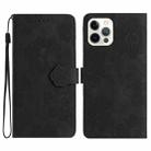 For iPhone 16 Pro Flower Embossing Pattern Leather Phone Case(Black) - 1