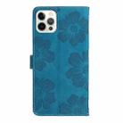 For iPhone 16 Pro Max Flower Embossing Pattern Leather Phone Case(Blue) - 3