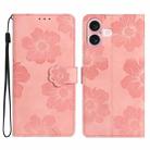 For iPhone 17 Flower Embossing Pattern Leather Phone Case(Pink) - 1