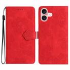 For iPhone 17 Flower Embossing Pattern Leather Phone Case(Red) - 1