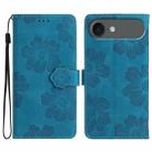 For iPhone 17 Air Flower Embossing Pattern Leather Phone Case(Blue) - 1