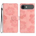 For iPhone 17 Air Flower Embossing Pattern Leather Phone Case(Pink) - 1