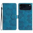 For iPhone 17 Pro Flower Embossing Pattern Leather Phone Case(Blue) - 1