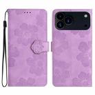 For iPhone 17 Pro Flower Embossing Pattern Leather Phone Case(Purple) - 1