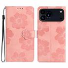 For iPhone 17 Pro Max Flower Embossing Pattern Leather Phone Case(Pink) - 1