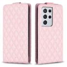 For Samsung Galaxy S21 Ultra 5G Diamond Lattice Vertical Flip Leather Phone Case(Pink) - 1