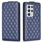 For Samsung Galaxy S21 Ultra 5G Diamond Lattice Vertical Flip Leather Phone Case(Blue) - 1