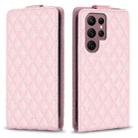 For Samsung Galaxy S22 Ultra 5G Diamond Lattice Vertical Flip Leather Phone Case(Pink) - 1