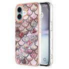 For iPhone 16 Plus Electroplating Pattern IMD TPU Shockproof Case(Pink Scales) - 1