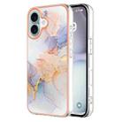 For iPhone 16 Plus Electroplating Pattern IMD TPU Shockproof Case(Milky Way White Marble) - 1