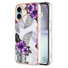 For iPhone 16 Plus Electroplating Pattern IMD TPU Shockproof Case(Purple Flower) - 1