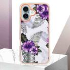 For iPhone 16 Plus Electroplating Pattern IMD TPU Shockproof Case(Purple Flower) - 2