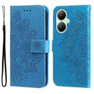 For vivo Y35+ 7-petal Flowers Embossing Leather Phone Case(Blue) - 1