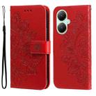 For vivo Y35+ 7-petal Flowers Embossing Leather Phone Case(Red) - 1