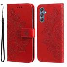 For Samsung Galaxy M34 5G 7-petal Flowers Embossing Leather Phone Case(Red) - 1